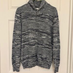 🩶 Sun + Stone Shawl-collar Gray Sweater with Variegated Pattern 🩶